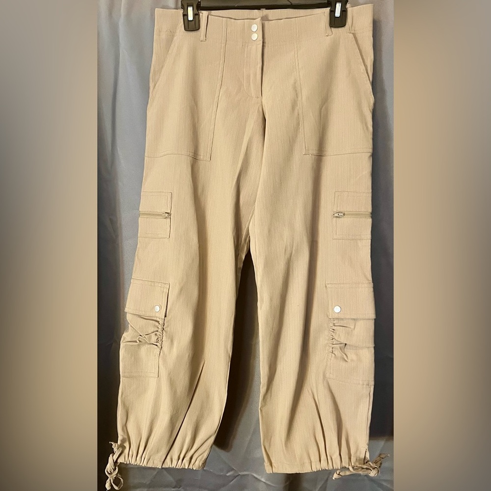 4/$20 Roommates Barrel-Leg Cargo Ankle Pants Soft twill stretch Sz:13 tan